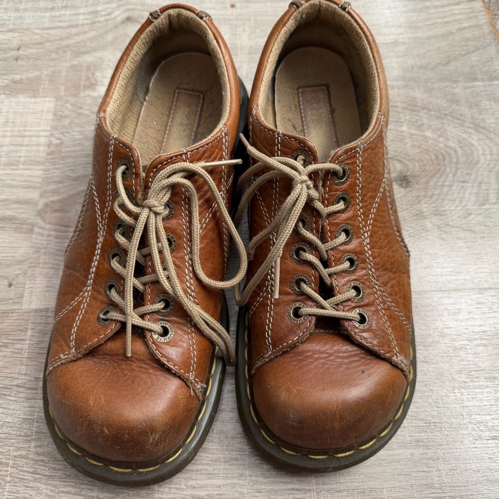 Dr. Martens Tan Leather Platform Shoes
